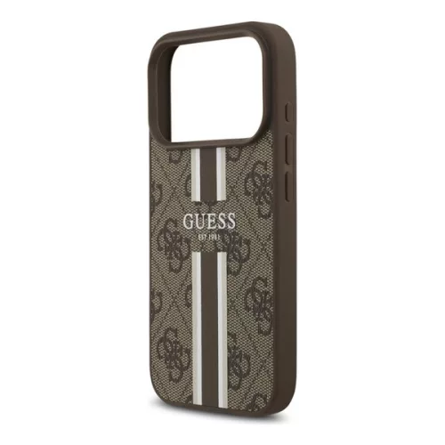 GUESS 4G PRINTED STRIPES szilikon telefonvédő (ütésállóság, bőr hatású hátlap, MagSafe) SÖTÉTBARNA