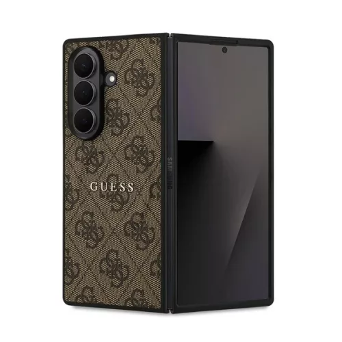 GUESS 4G RING CLASSIC LOGO szilikon telefonvédő (ütésállóság, textil hátlap, MagSafe) SÖTÉTBARNA