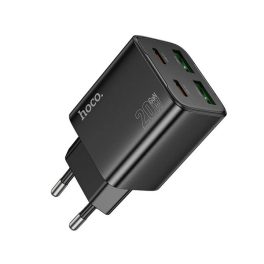   HOCO N55 hálózati töltő 2 USB+2 Type-C aljzat (20W, GaN, PD gyorstöltő 3.0) FEKETE