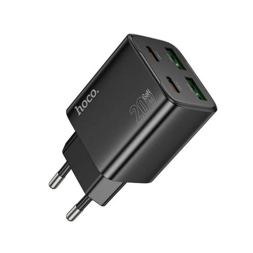 HOCO N55 hálózati töltő 2 USB+2 Type-C aljzat (20W, GaN, PD gyorstöltő 3.0) FEKETE