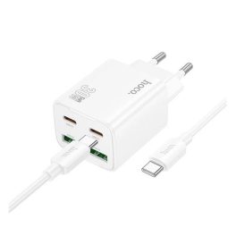   HOCO N56 hálózati töltő 2 USB+2 Type-C aljzat (30W, GaN, PD gyorstöltő 3.0 + Type-C kábel) FEHÉR