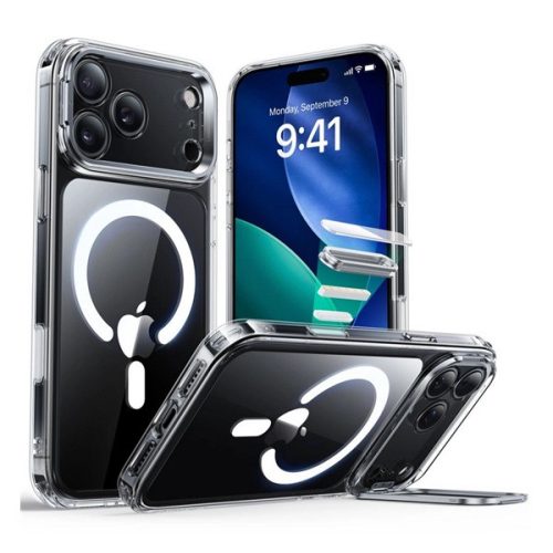ESR CLASSIC HYBRID szilikon telefonvédő (ütésállóság, légpárnás sarok, kitámasztó, MagSafe) ÁTLÁTSZÓ