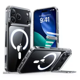   ESR CLASSIC HYBRID szilikon telefonvédő (ütésállóság, légpárnás sarok, kitámasztó, MagSafe) ÁTLÁTSZÓ