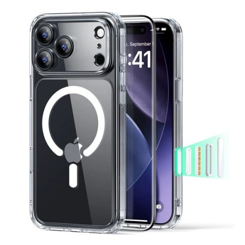 ESR CLASSIC HYBRID szilikon telefonvédő (ütésállóság, légpárnás sarok, MagSafe + képernyővédő üveg) ÁTLÁTSZÓ