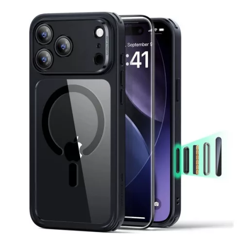 ESR CLASSIC HYBRID szilikon telefonvédő (ütésállóság, légpárnás sarok, MagSafe + képernyővédő üveg) FEKETE