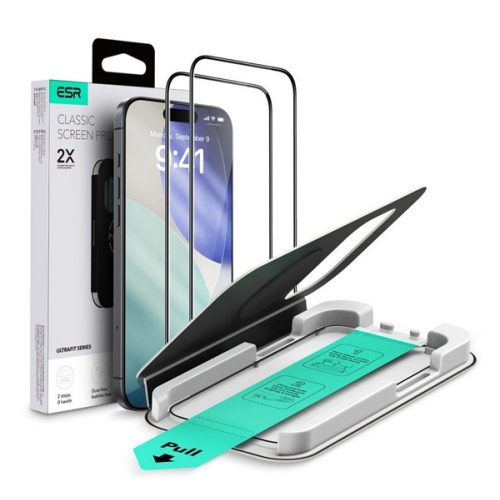 ESR ULTRAFIT képernyővédő üveg 2db (2.5D, 9H + segédkeret) ÁTLÁTSZÓ
