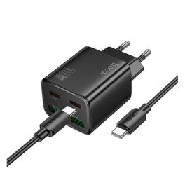   HOCO N52 hálózati töltő USB+Type-C aljzat (20W, PD gyorstöltő 3.0 + lightning kábel) FEKETE