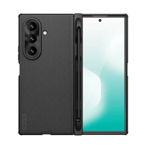 NILLKIN SUPER FROSTED FOLD műanyag telefonvédő (gumírozott, érdes felület, asztali tartó, érintő ceruza) FEKETE