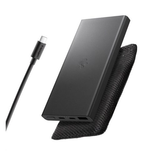 SPIGEN EA2210 vésztöltő USB+2 Type-C aljzat (10000mAh, 22.5W, PD gyorstöltő, LED jelzés + Type-C kábel) FEKETE
