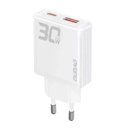   DUDAO hálózati töltő USB+Type-C aljzat (30W, PD gyorstöltő 3.0, GaN) FEHÉR