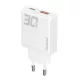 DUDAO hálózati töltő USB+Type-C aljzat (30W, PD gyorstöltő 3.0, GaN) FEHÉR