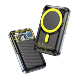   AWEI PA-10 vésztöltő Type-C aljzat (10000mAh, 20W, wireless, mágnes, PD gyorstöltő 3.0, LED kijelző, kitámasztó) FEKETE