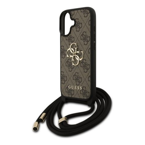 GUESS 4G BIG LOGO CORD STAP CROSSBODY műanyag telefonvédő (ütésállóság, bőr hatású hátlap + vállpánt) BARNA