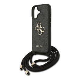   GUESS 4G BIG LOGO CORD STAP CROSSBODY műanyag telefonvédő (ütésállóság, bőr hatású hátlap + vállpánt) FEKETE