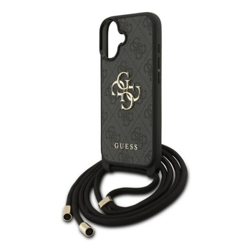 GUESS 4G BIG LOGO CORD STAP CROSSBODY műanyag telefonvédő (ütésállóság, bőr hatású hátlap + vállpánt) FEKETE