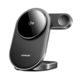   JOYROOM JR-W17 asztali töltőállvány 3in1 (15W, gyorstöltő, wireless, MagSafe, Airpods, Apple Watch töltő) FEKETE