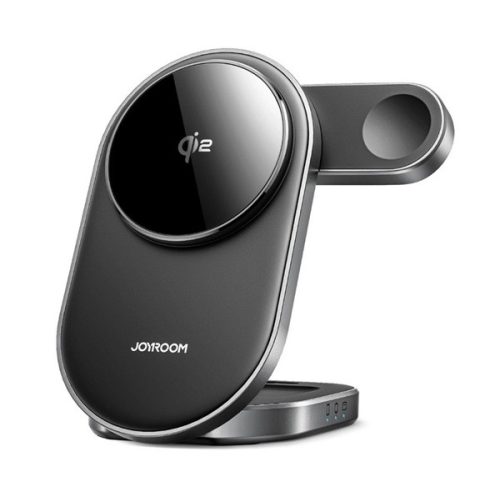 JOYROOM JR-W17 asztali töltőállvány 3in1 (15W, gyorstöltő, wireless, MagSafe, Airpods, Apple Watch töltő) FEKETE