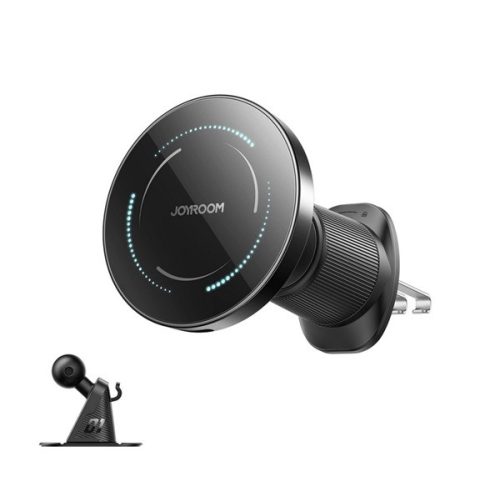 JOYROOM JR-ZS502 autós tartó (műszerfalra, szellőzőre, öntapadó, 360°, 15W, wireless, mágneses) FEKETE