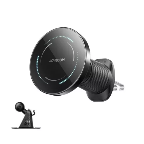 JOYROOM JR-ZS502 autós tartó (műszerfalra, szellőzőre, öntapadó, 360°, 15W, wireless, mágneses) FEKETE