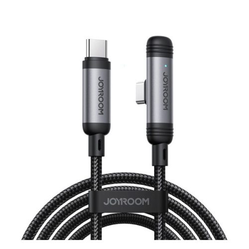 JOYROOM S-A56 ENJOYX SERIES adatkábel (Type-C - Type-C, 60W, gyorstöltő, 90 fokos, cipőfűző, 120cm) FEKETE