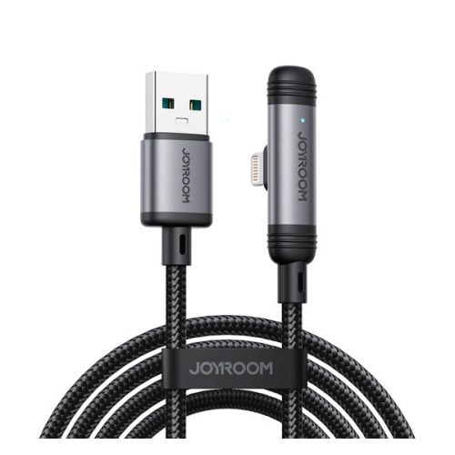 JOYROOM S-A56 ENJOYX SERIES adatkábel (USB - lightning, 3A, gyorstöltő, 90 fokos, cipőfűző, 120cm) FEKETE