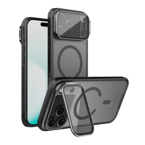 NILLKIN CAMSHIELD PROP MAGNETIC szilikon telefonvédő (ütésállóság, kameravédő, kitámasztó, csíkos) FEKETE
