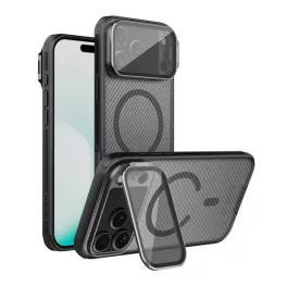   NILLKIN CAMSHIELD PROP MAGNETIC szilikon telefonvédő (ütésállóság, kameravédő, kitámasztó, csíkos) ÁTLÁTSZÓ/FEKETE