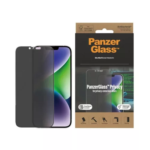 PANZERGLASS PRIVACY ULTRA-WIDE FIT képernyővédő üveg (3D, betekintés védelem + segédkeret) FEKETE