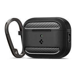   SPIGEN RUGGED ARMOR szilikon tok (ütésállóság, karabíner, karbon minta) FEKETE Apple AirPods Pro 3