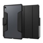 SPIGEN ULTRA HYBRID PRO tok álló, bőr hatású (FLIP, oldalra nyíló, TRIFOLD, asztali tartó, ceruza tartó) FEKETE