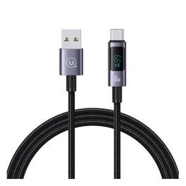   USAMS SUFENG adatkábel (USB - Type-C, 66W, gyorstöltő, LED kijelző, 120cm) SÖTÉTSZÜRKE