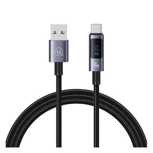 USAMS SUFENG adatkábel (USB - Type-C, 66W, gyorstöltő, LED kijelző, 120cm) SÖTÉTSZÜRKE