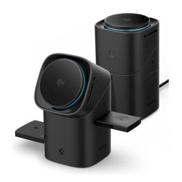   SPIGEN EF223MS asztali töltőállvány 3in1 (15W, wireless, gyorstöltő, MagSafe, AirPods, Apple Watch töltő, Qi2) FEKETE