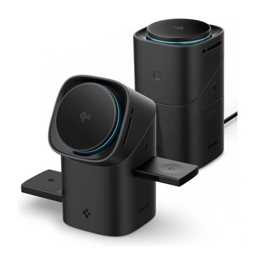 SPIGEN EF223MS asztali töltőállvány 3in1 (15W, wireless, gyorstöltő, MagSafe, AirPods, Apple Watch töltő, Qi2) FEKETE