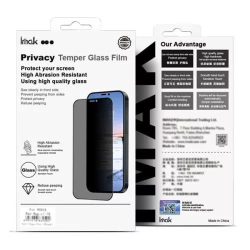 IMAK PRIVACY képernyővédő üveg (3D, betekintés védelem, íves, külső) FEKETE