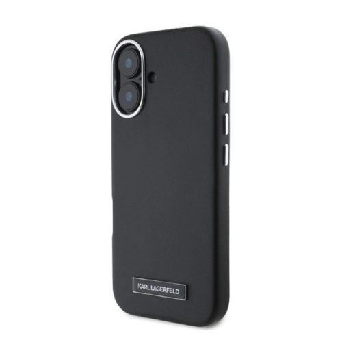 KARL LAGERFELD FW METAL PLATE MAGSAFE szilikon telefonvédő (ütésállóság, ECO bőr hatású hátlap, MagSafe) FEKETE
