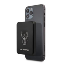   KARL LAGERFELD IKONIK vésztöltő Type-C aljzat (3000mAh, 5W, wireless, mágneses, LED jelzés) FEKETE