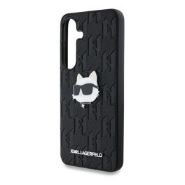   KARL LAGERFELD LEATHER MONOGRAM PIN LOGO CHOUPETTE HEAD szilikon telefonvédő (ütésállóság, bőr hatású hátlap) FEKETE