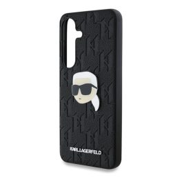   KARL LAGERFELD LEATHER MONOGRAM PIN LOGO KARL HEAD szilikon telefonvédő (ütésállóság, bőr hatású hátlap) FEKETE