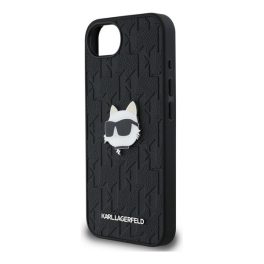   KARL LAGERFELD MONOGRAM CHOUPETTE HEAD PIN szilikon telefonvédő (ütésállóság, bőr hatású hátlap, MagSafe) FEKETE