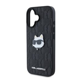   KARL LAGERFELD MONOGRAM CHOUPETTE HEAD PIN szilikon telefonvédő (ütésállóság, bőr hatású hátlap, MagSafe) FEKETE