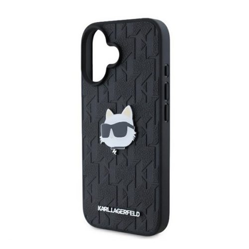 KARL LAGERFELD MONOGRAM CHOUPETTE HEAD PIN szilikon telefonvédő (ütésállóság, bőr hatású hátlap, MagSafe) FEKETE