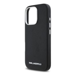KARL LAGERFELD SAFFIANO FULL WRAPPED ELONGATED METAL LOGO szilikon telefonvédő (ütésállóság, MagSafe) FEKETE   KARL LAGERFELD SAFFIANO FULL WRAPPED ELONGATED METAL LOGO szilikon telefonvédő (ütésállóság, MagSafe) FEKETE