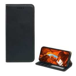   Tok álló, bőr hatású (FLIP, oldalra nyíló, asztali tartó, RFID, prémium) FEKETE