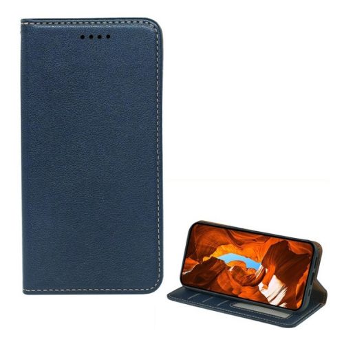 Tok álló, bőr hatású (FLIP, oldalra nyíló, asztali tartó, RFID, prémium) SÖTÉTKÉK