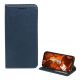 Tok álló, bőr hatású (FLIP, oldalra nyíló, asztali tartó, RFID, prémium) SÖTÉTKÉK