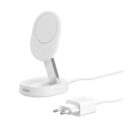   BELKIN BOOSTCHARGE PRO asztali töltő (15W, gyorstöltő, wireless, mágneses, dönthető, Qi2 + tápegység) FEHÉR