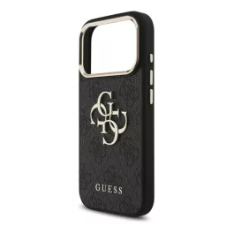   GUESS 4G BIG CLASSIC LOGO szilikon telefonvédő (ütésállóság, bőr hatású hátlap) FEKETE/ARANY