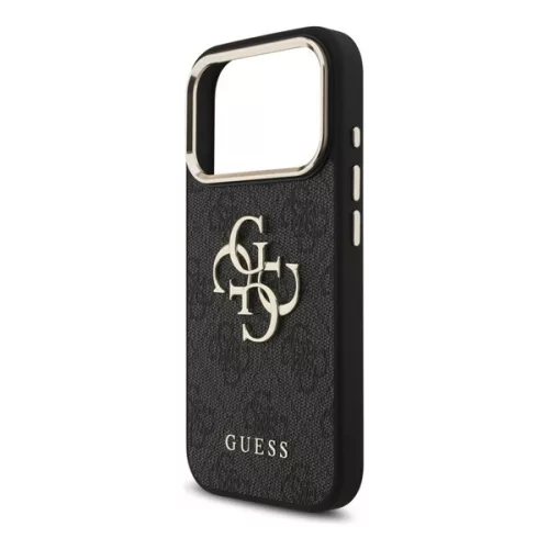 GUESS 4G BIG CLASSIC LOGO szilikon telefonvédő (ütésállóság, bőr hatású hátlap) FEKETE/ARANY