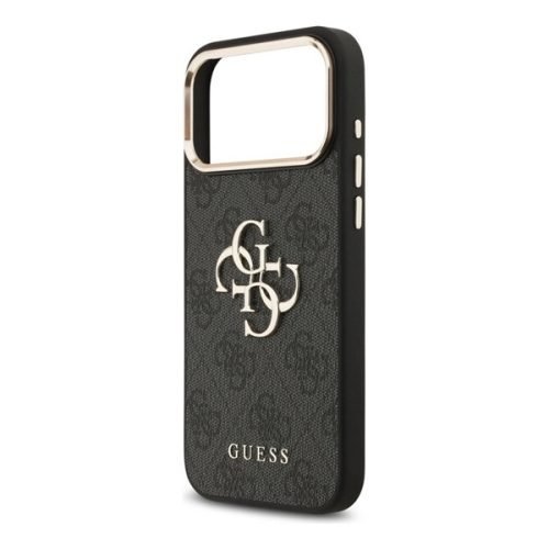 GUESS 4G BIG CLASSIC LOGO szilikon telefonvédő (ütésállóság, bőr hatású hátlap) FEKETE/ARANY